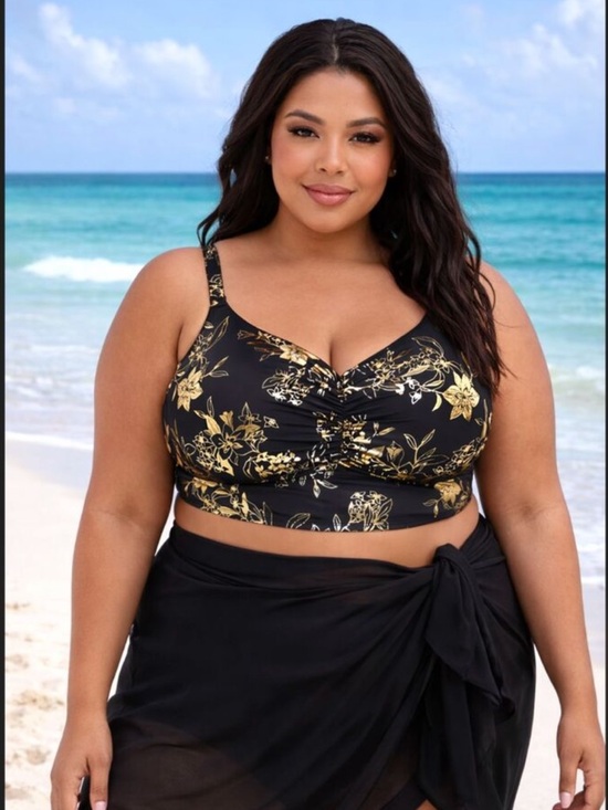 torrid Other - Torrid Wireless Bikini Top Black Gold Foil Floral Ruched